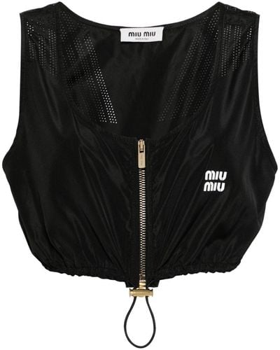 Miu Miu Top corto con aplique del logo - Negro