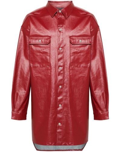 Rick Owens Giacca-camicia cerata con bottoni automatici - Rosso