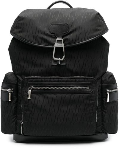 Moorer Monogram-print Multi-pocket Backpack - Black