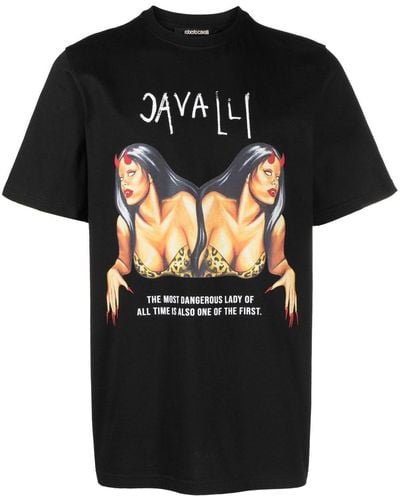 Roberto Cavalli T-shirt Met Print - Zwart
