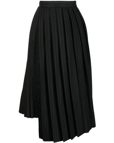 Sacai Pinstripe Asymmetric Pleated Skirt - Black