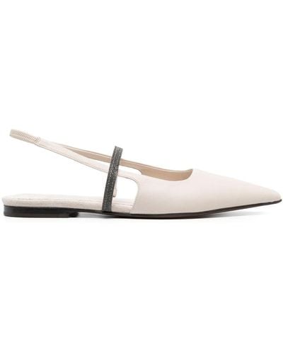 Brunello Cucinelli Leren Slingback Ballerina's - Wit