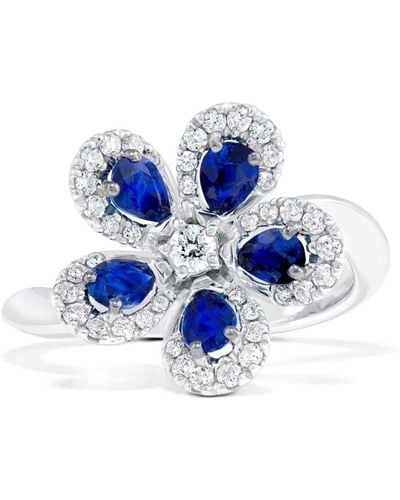 David Morris 18kt White Gold Miss Daisy Diamond And Sapphire Ring - Blue