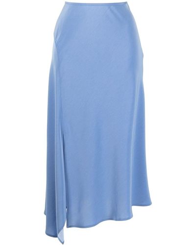 GOODIOUS Side-slit Midi Skirt - Blue