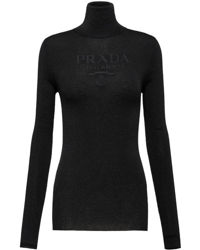 Prada Logo-intarsia Roll-neck Sweater - Black