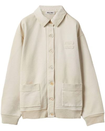 Miu Miu Logo-lettering Cotton Shirt Jacket - Natural