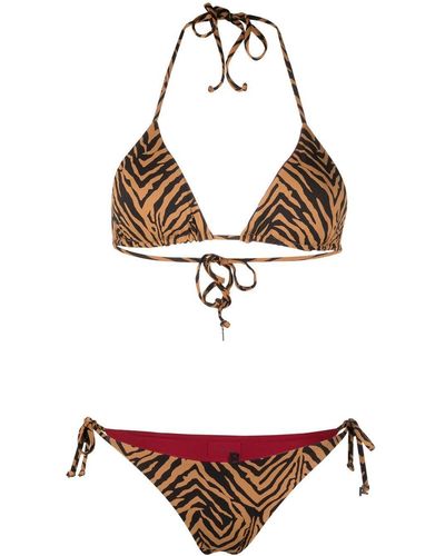 Fisico Tiger-print Logo-patch Bikini - Brown