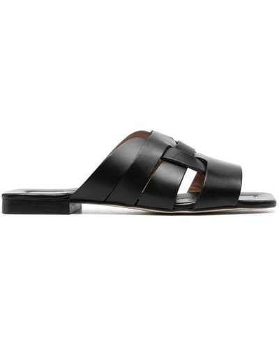 Pollini Square-toe Caged Leather Sandals - Black