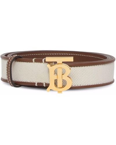 Burberry Monogram-buckle Paneled Belt - Natural