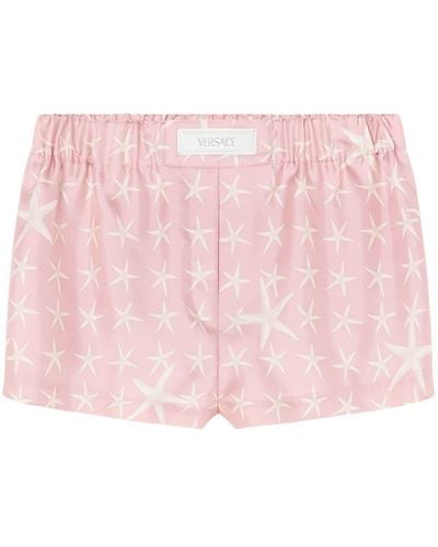Versace Star-print Satin Shorts - Pink