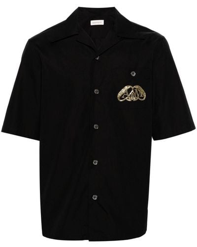 Alexander McQueen Camisa con logo bordado - Negro