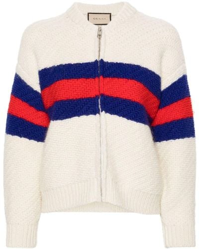 Gucci Web-striped Zip-up Cardigan - Red