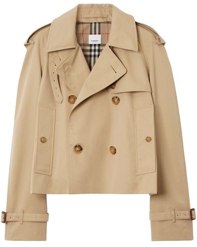 Burberry Gabardine Cropped Trench Coat - Natural