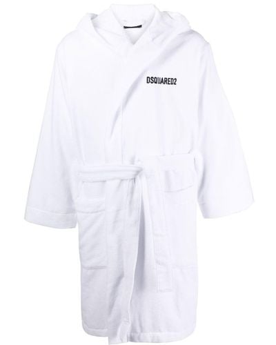 DSquared² Logo-detail hooded bathrobe - Blanco