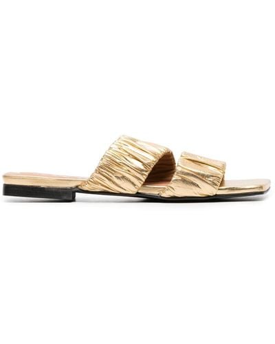 Ganni -tone Smocked Double Strap Flat Sandals - Metallic