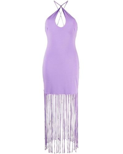 ROTATE BIRGER CHRISTENSEN Fringe-trimmed Jersey Dress - Purple
