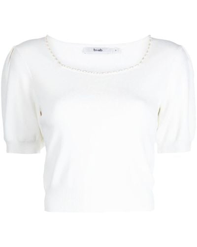 B+ AB Faux Pearl-embellished Knitted Top - White