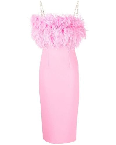 Nissa Feather-trim Detail Midi Dress - Pink