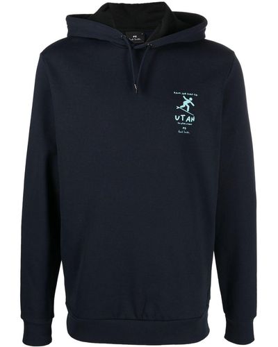 PS by Paul Smith Hoodie en coton biologique à imprimé graphique - Bleu