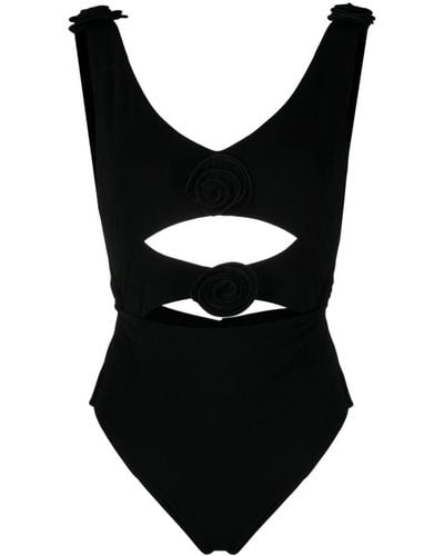 Magda Butrym Floral-appliqué Cut-out Bodysuit - Black