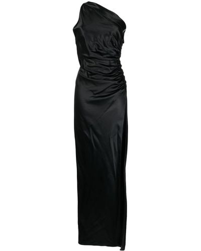 Michelle Mason Robe longue froncée en soie à design asymétrique à une épaule - Noir