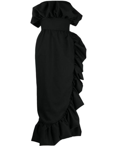 Vanina Midi-jurk Met Ruches - Zwart