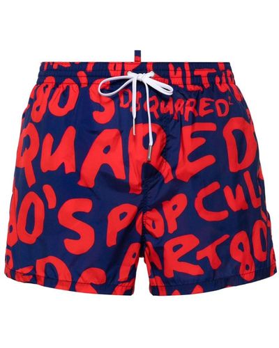 DSquared² Pop 80's Printed Swim Shorts - Red
