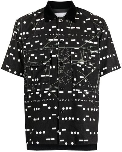 Sacai X Interstellar Geometric-print Cotton Shirt - Black