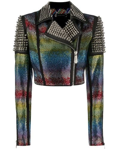 Philipp Plein Rainbow-studded Biker Jacker - Black