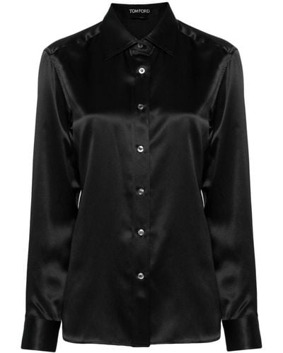 Tom Ford クラシックカラー シルクシャツ - ブラック