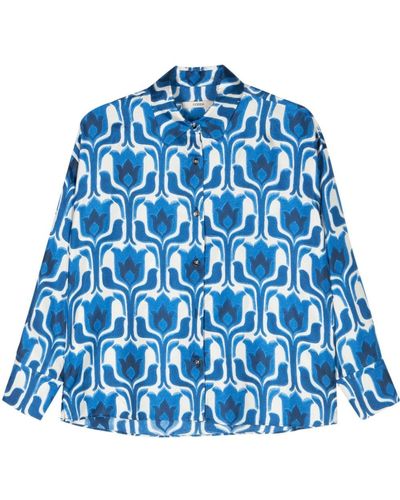 ODEEH Seidenhemd mit grafischem Print - Blau