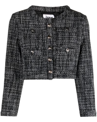 Izzue Button-up Tweed Cropped Jacket - Black