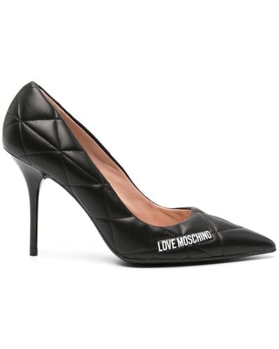 Love Moschino Logo-print 100mm Quilted Court Shoes - Black