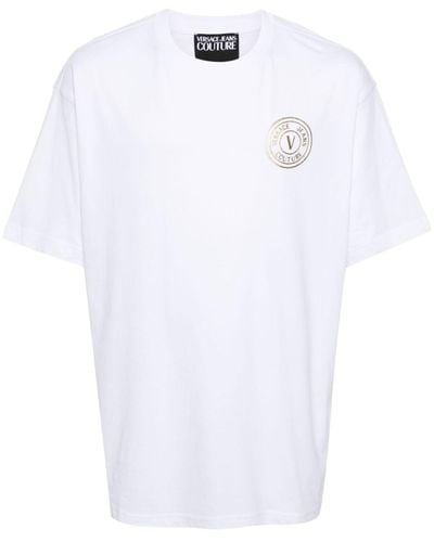 Versace T-Shirt mit V-Emblem - Weiß