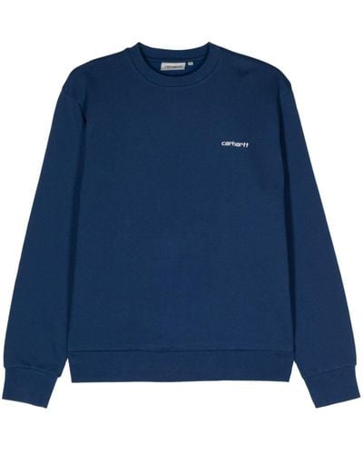 Carhartt Script-embroidered Crew-neck Sweatshirt - Blue