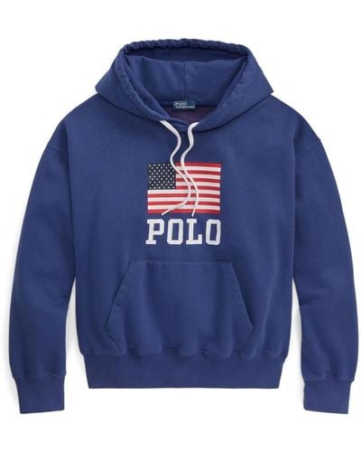 Polo Ralph Lauren Flag-print Cotton-blend Hoodie - Blue