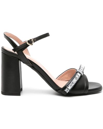 Love Moschino 95mm Logo-bow Leather Sandals - Black