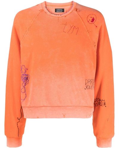 Liberal Youth Ministry Distressed-effect Embroidered Sweatshirt - Orange
