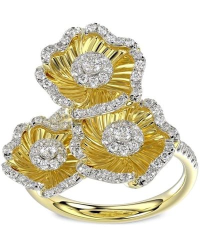 Marchesa 18kt Yellow Gold Halo Flower Diamond Ring - Metallic