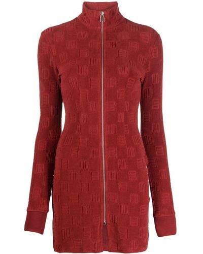 Ambush Monogram-pattern Zip-front Mini Dress - Red