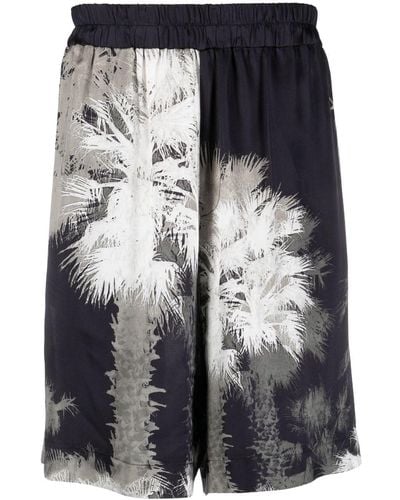 Laneus Palm-tree Print Shorts - Black