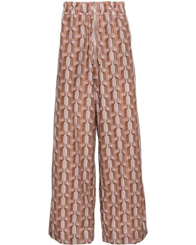 Dries Van Noten Abstract-print Poplin-texture Trousers - Pink