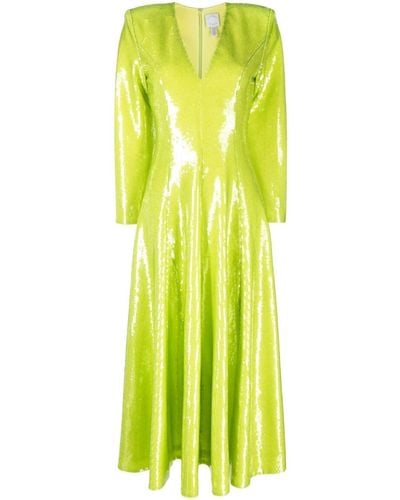 Huishan Zhang Midi-jurk Met Pailletten - Geel
