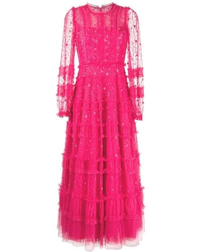 Needle & Thread Sequinned Semi-sheer Maxi Dress - Pink