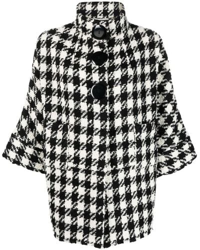 Charlott Check-pattern Crop-sleeve Jacket - Black