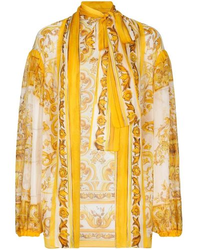 Dolce & Gabbana Majolica-print Silk Blouse - Yellow