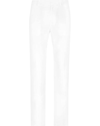 Dolce & Gabbana Button-fastening Linen-blend Wide-leg Pants - White