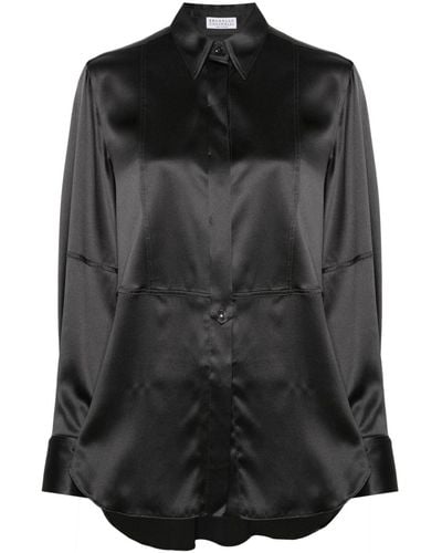 Brunello Cucinelli Long-sleeve Satin Shirt - Black