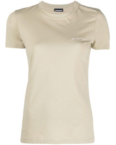 Jacquemus Le T-shirt Brode Logo-embroidered Top - Natural