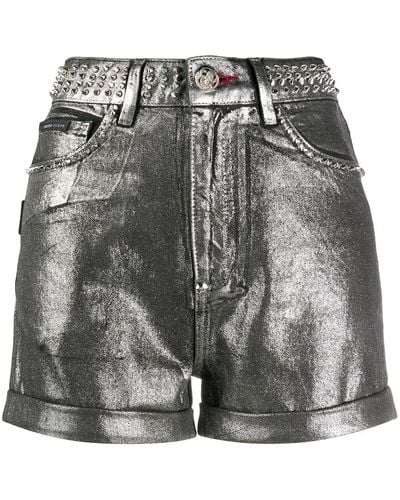 Philipp Plein Metallic-print Studded Shorts